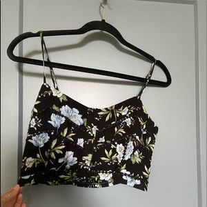 American Eagle | Black Floral Crop Top